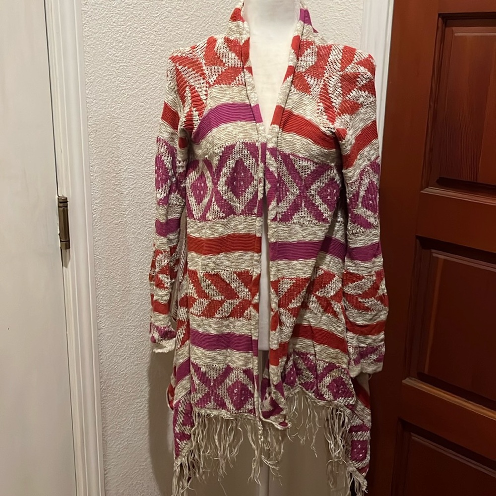 Aztec Sweater with fringe bottom